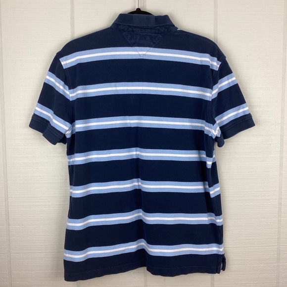 Tommy Hilfiger Short Sleeve Polo Golf Shirt Blue Horizontal Stripes Size L - Picture 2 of 4